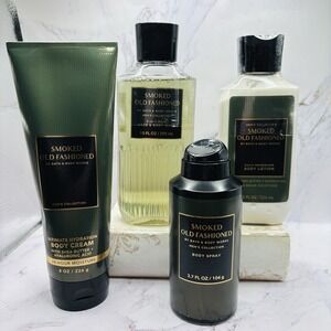 Bath & Body Works Smoked Old Fashioned Men's Fragrance Set 4 Pc Body Spray Cream